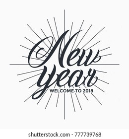 New Year 2018 Lettering Vintage Design Vector Illustration Label