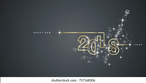 New Year 2018 line design firework gold white black vector