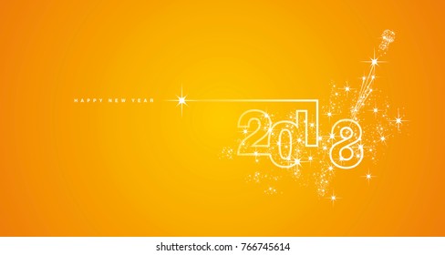 New Year 2018 line design firework white yellow vector