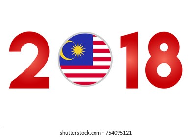 New Year 2018 with Malaysia Flag isolated on White Background - Vector Illustration