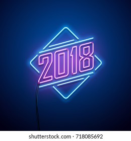 New year 2018 neon sign. Vector background.