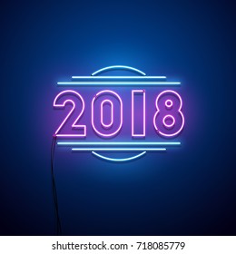 New year 2018 neon sign. Vector background.