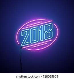 New year 2018 neon sign. Vector background.