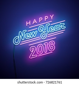 New year 2018 neon sign. Vector background.