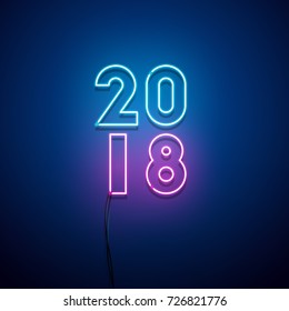 New year 2018 neon sign. Vector background.