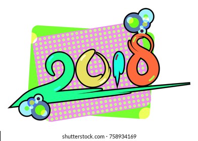 New Year 2018 Number pop art style vector