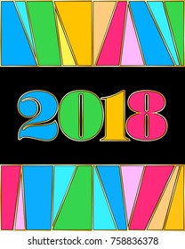 New Year 2018 paper colorful numbers with gold contour on black background. Vector illustration. Decorative greeting card 2018 new year.