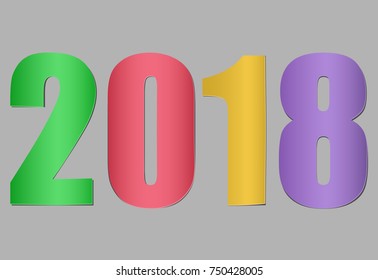 New year 2018 paper cut colorful numbers on gray  background. Multicolor inscription 2018. Vector illustration. Decorative greeting card 2018 new year.