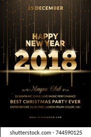 New Year 2018 party club poster. Modern design for a holiday party flyer. Eps10 vector template.