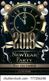 New year 2018 party flyer gold festive