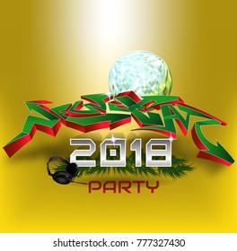 New year 2018 party text design. Greeting card design with 3D graffiti. Vector illustration
