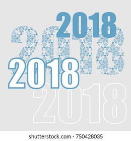 New year 2018 set numbers on gray  background.  Numbers for holiday greeting card, invitation, calendar poster, banner. Vector Illustration.