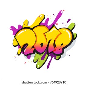 New year 2018 text design. Greeting card design with 3D numbers and color splatters. Vector illustration