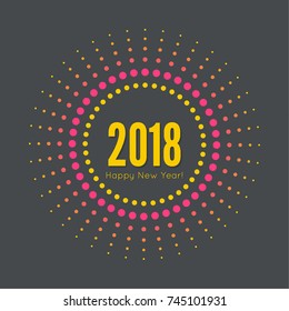 New Year 2018 theme. Round banner with rays.