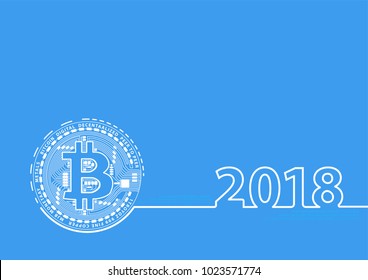 New year 2018 thin line cryptocurrency bitcoin trend concept, Vector illustration
