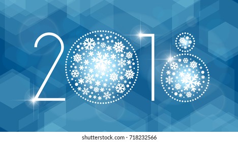New year 2018 vector illustration with white snowflakes on dark blue layered background