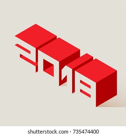New Year 2018. Vector illustration in isometric style