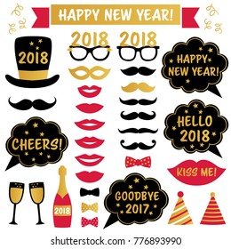 New Year 2018 Vector Party Photo Booth Props