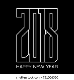 New year 2018 white contour numbers on a black background. Decorative greeting card 2018 new year. Vector illustration.
