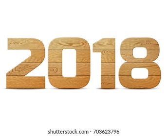 New Year 2018 of wood isolated on white background. Wooden planks in shape of year number