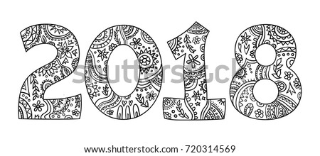 Vetor stock de New Year 2018 Zentangle Black White livre de direitos 720314569  Shutterstock