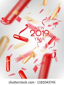New year 2019 abstract background with levitating design objects. Vector illustration