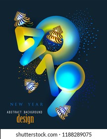 New year 2019 abstract background with colorful and striped levitating design elements. Vector illustration