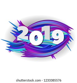 New Year 2019 abstract background with colorful brushstroke. Vector illustration