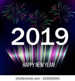 New Year 2019 abstract background with colorful firework. Vector illustration