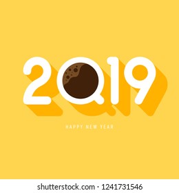 New year 2019 abstract background decorative with coffee vintage retro style. Design element template can be used for greeting card, postcard, backdrop, brochure, publication, vector illustration