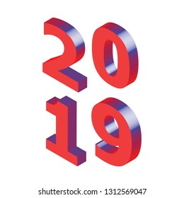 New year 2019 abstract background decorative with vintage isometric typography. Design element template can be used for greeting card, postcard, backdrop, brochure, publication, vector illustration