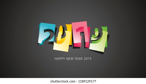 New Year 2019 abstract design negative space numbers colorful black background