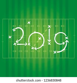 New Year 2019 American Football strategy goal green background
