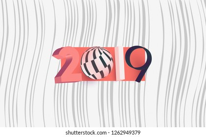 New Year 2019 background with 3D objects and trendy live coral color. ideal for poster, banner, social media, ad, promotion, postcard, cover, print.