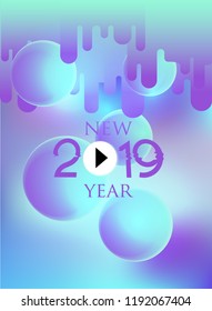 new year 2019 background with abstract polar lights and levitating balls. Vector illustration