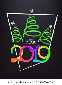 New year 2019 background with abstract digital bright christmas trees and letterin 2019. Vector illustration
