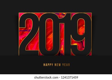 New Year 2019 background gold frame. Vector illustration