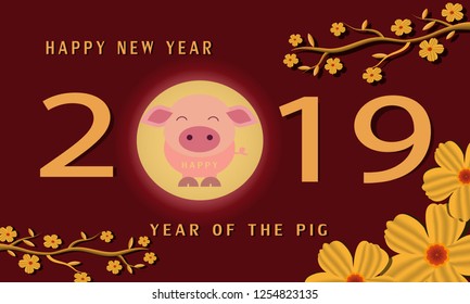 New year 2019 background pattern design by year of the pig concept