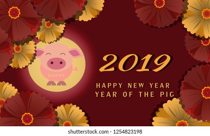 New year 2019 background pattern design by year of the pig concept