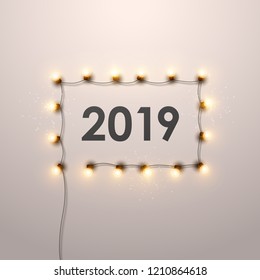 New year 2019 background. Vector light frame.