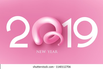 New year 2019 banner with pig's tail. Vector illustration