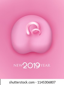 New year 2019 banner with pig's backside. Vector illustration