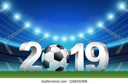 New year 2019 banner template for sport soccer ball national and football league or tournament championship vector illustration