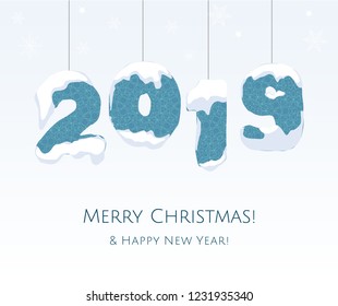 New year 2019, Blue year number isolated on white background. Vector Illustration