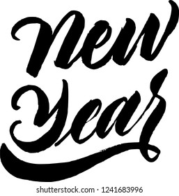New Year 2019 brush pen lettering. Modern calligraphy. Black on white expresive sign. Vector ink eps 10. Handwriting calligraphic quote.