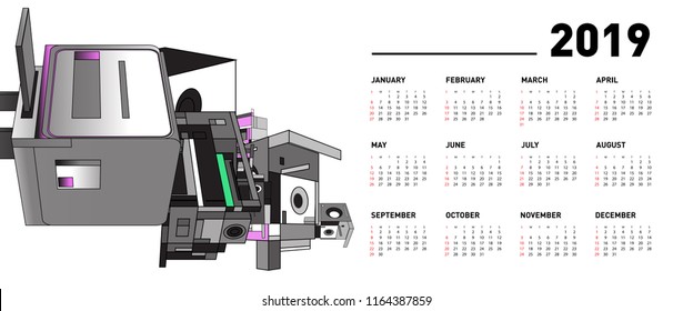New year 2019 calendar design template with geometric colorful background