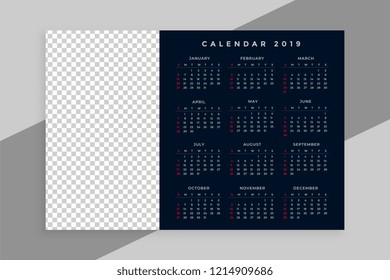 new year 2019 calendar design with image space