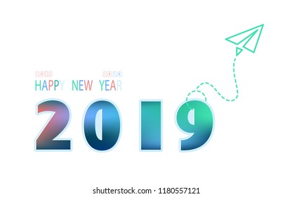New Year 2019. Calendar. Multi-colored inscription. Festive modern minimalist. Creative rooms. White background. Smartphone laptop, phone. Futuristic. Banner, poster, numbers, illustration flat design