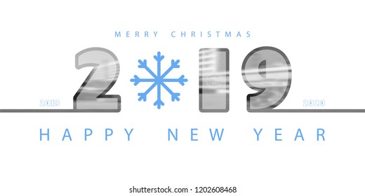 New Year 2019. Calendar. Rooms, photos. White inscription, merry Chrismas. Festive modern minimalist. White background. Smartphone laptop. Banner, poster, numbers, snowflake, illustration flat design