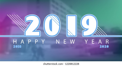 New Year 2019. Calendar. Rooms, white, blue numbers. Holiday, minimalism. Black and white photo, colorful background. Touch Screen, Monitor, Banner, Poster, Numbers, Pattern, Illustration, Flat Design